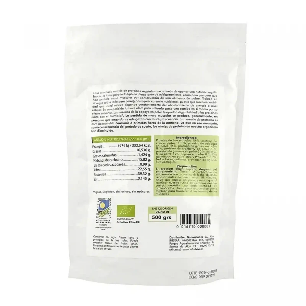 Proteínas En Polvo Veganas Eco Saludviva 500G