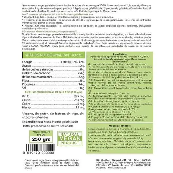 Maca Negra Gelatinizada SaludViva 250g