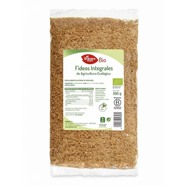 Fideos Integrales Bio El Granero 500 gr